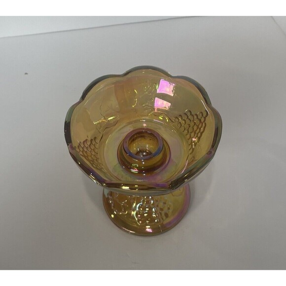 GiGi Core Indianna Candle Holder Marigold CarnivalGlass Grape Pattern VTG - Picture 2 of 3